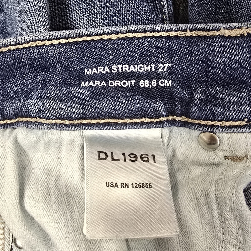 DL1961 women 27 mara mid-rise raw ankle straight jeans denim Instasculpt grunge - Picture 12 of 12
